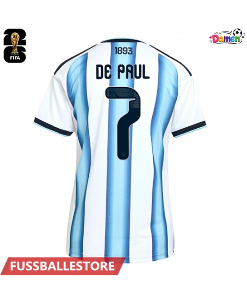 Günstige Argentinien Rodrigo De Paul #7 Heimtrikot Damen WM 2026 Kurzarm
